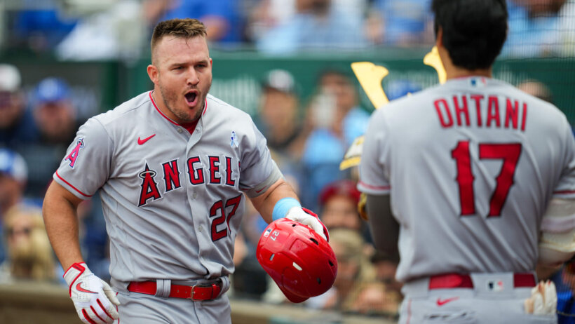 Angels star players Shohei Ohtani and Mike Trout.