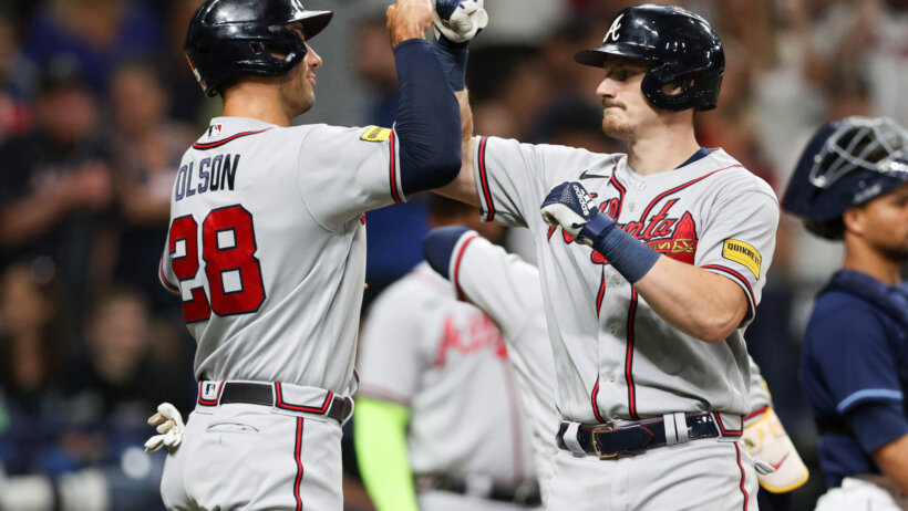 Braves players celebrating.