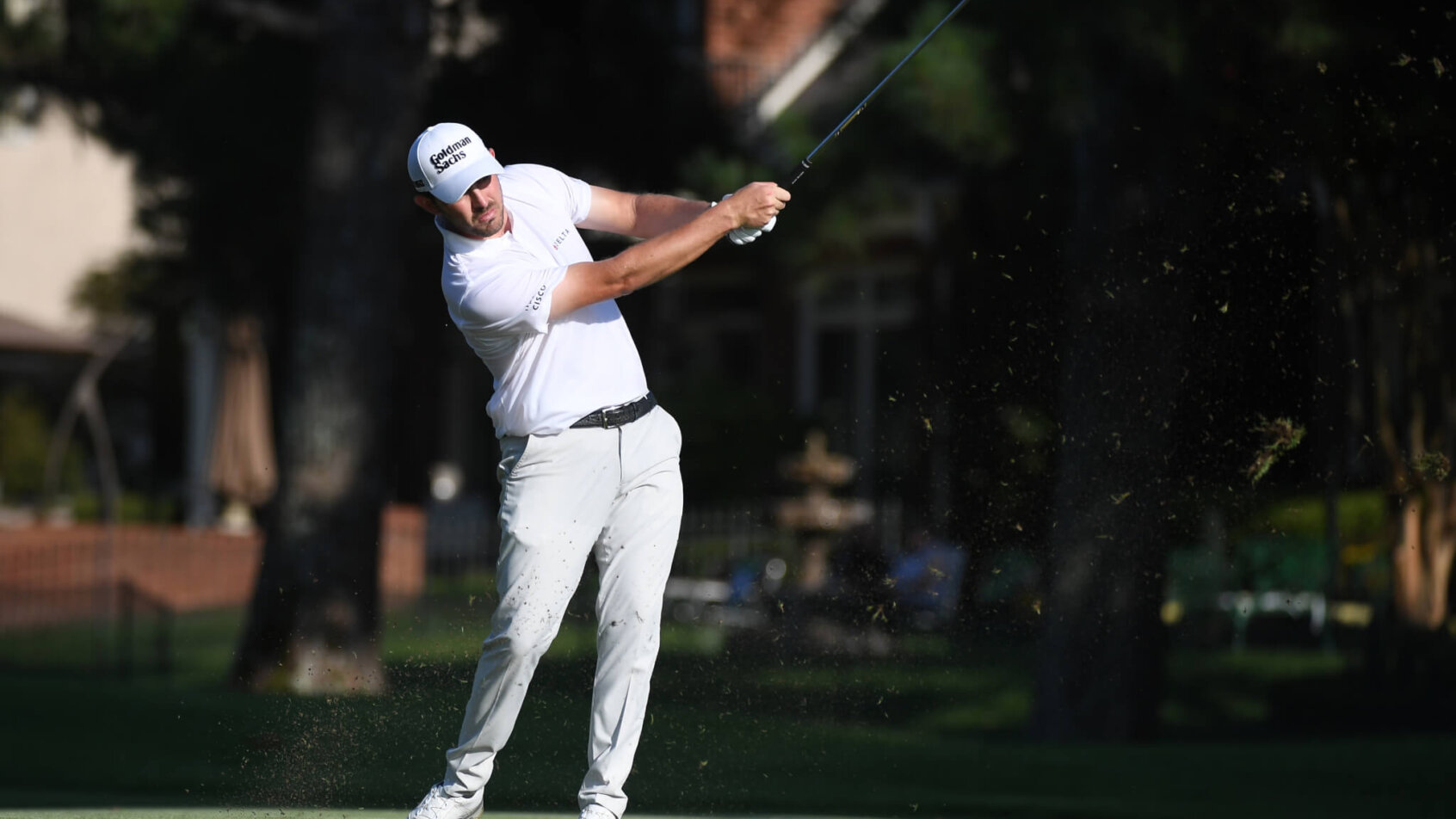 Patrick Cantlay hits a shot from the fairway