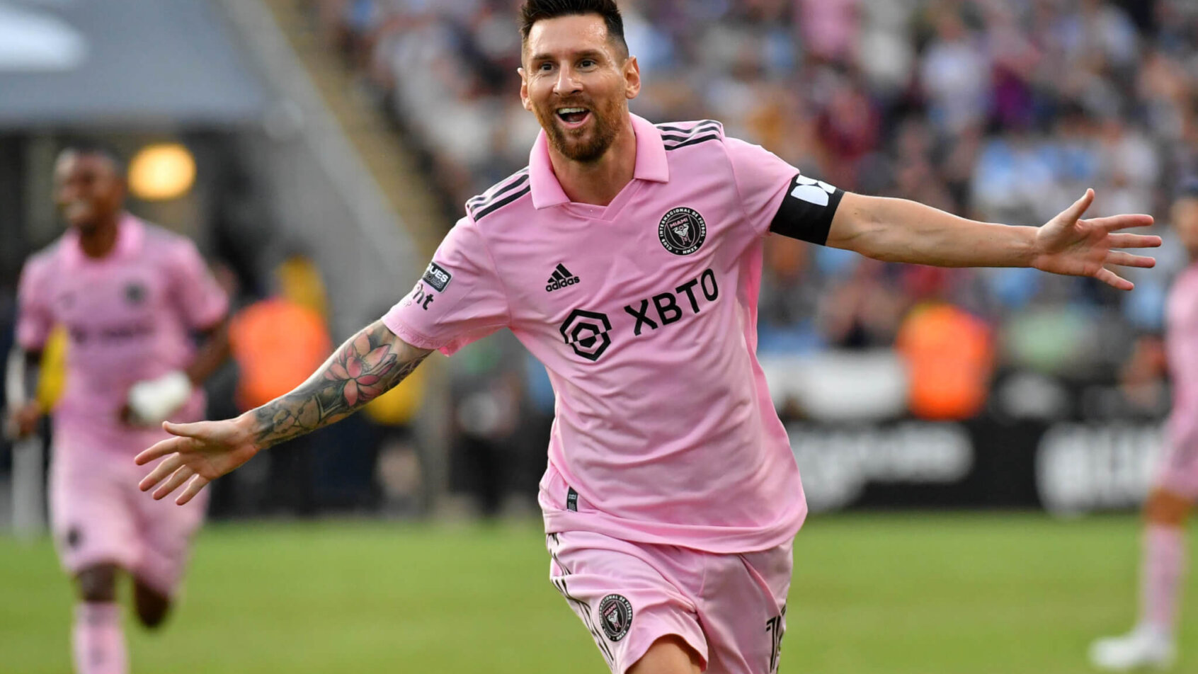 Lionel Messi (10) celebrates after scoring a goal against the Philadelphia Union