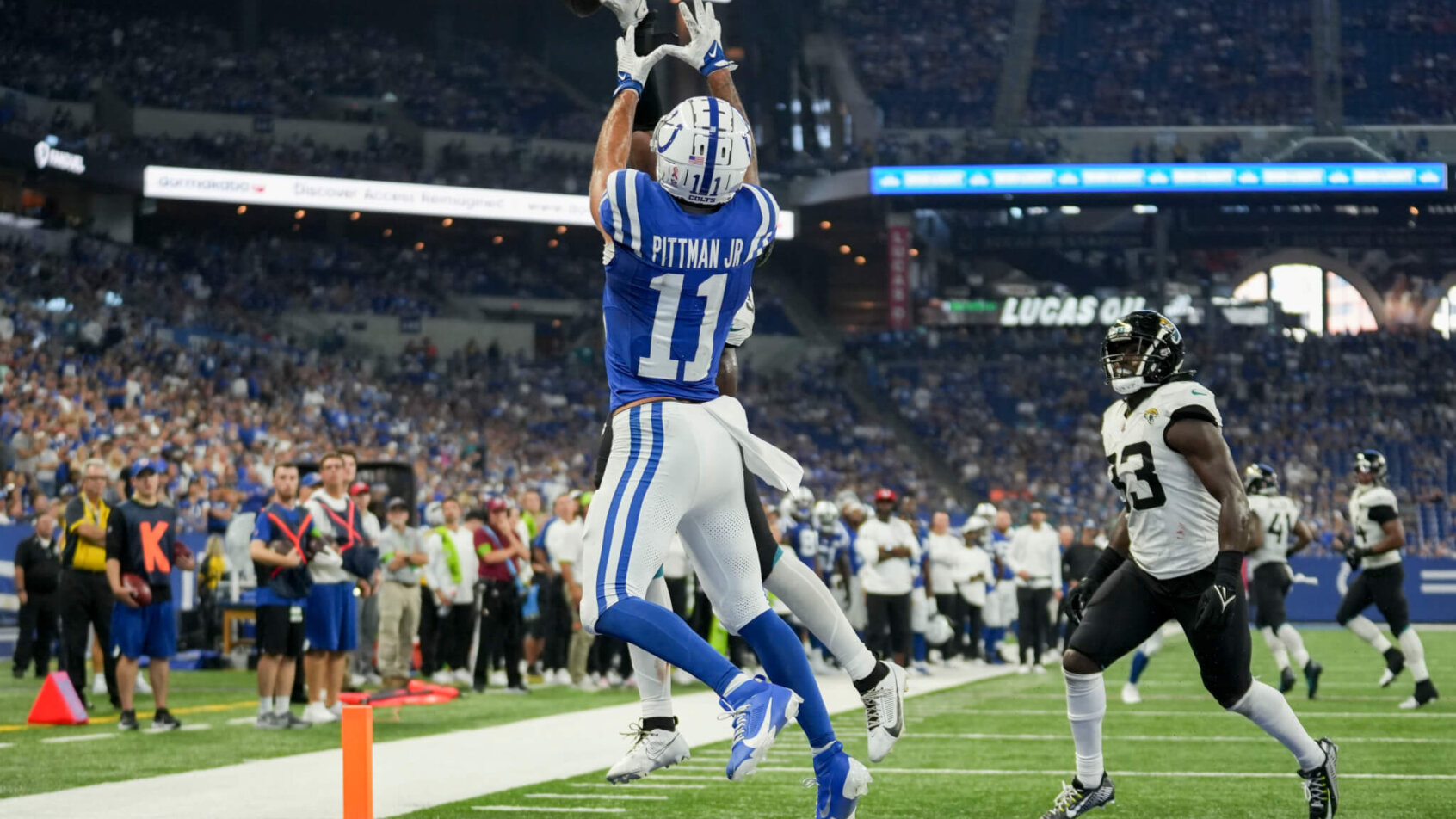 A pass intended for Indianapolis Colts wide receiver Michael Pittman Jr.