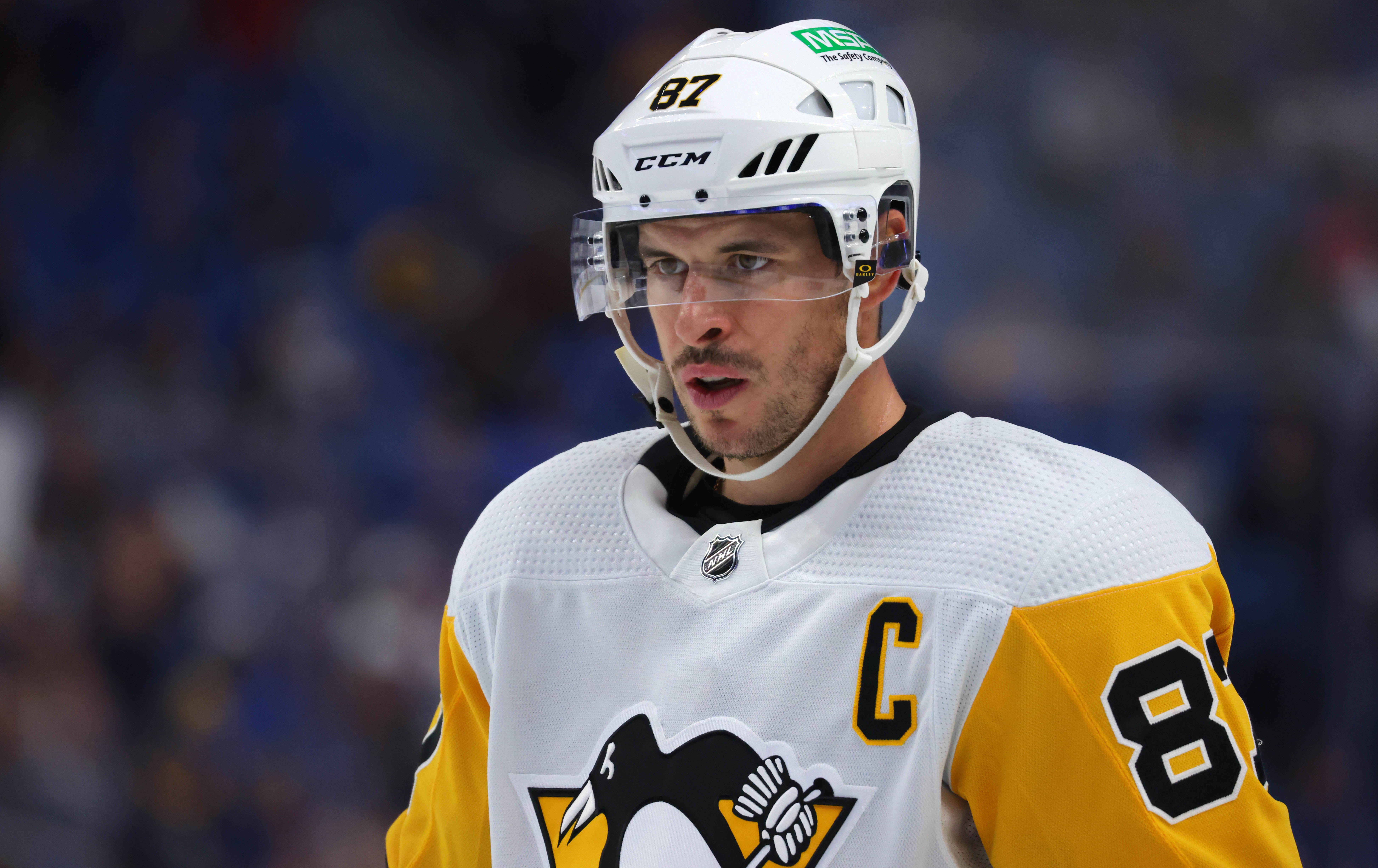 Pittsburgh Penguins center Sidney Crosby waits for the face-off