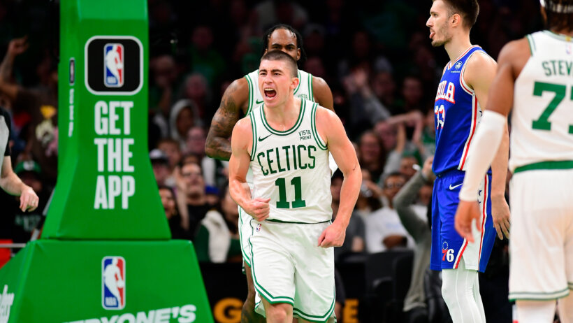 Boston Celtics guard Payton Pritchard on the court in NBA preseason