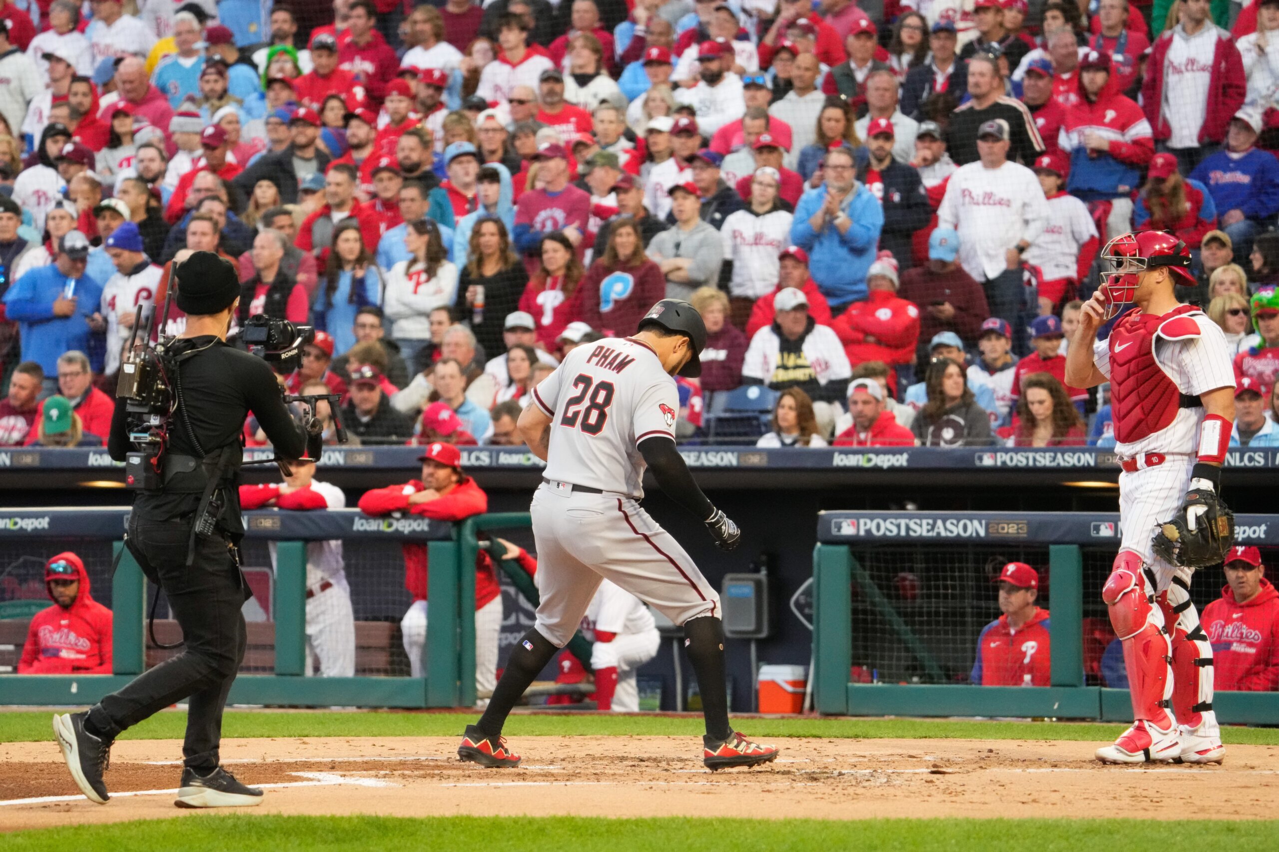 Arizona Diamondbacks left fielder Tommy Pham arrives at home plate after hitting a home run against the Philadelphia Phillies