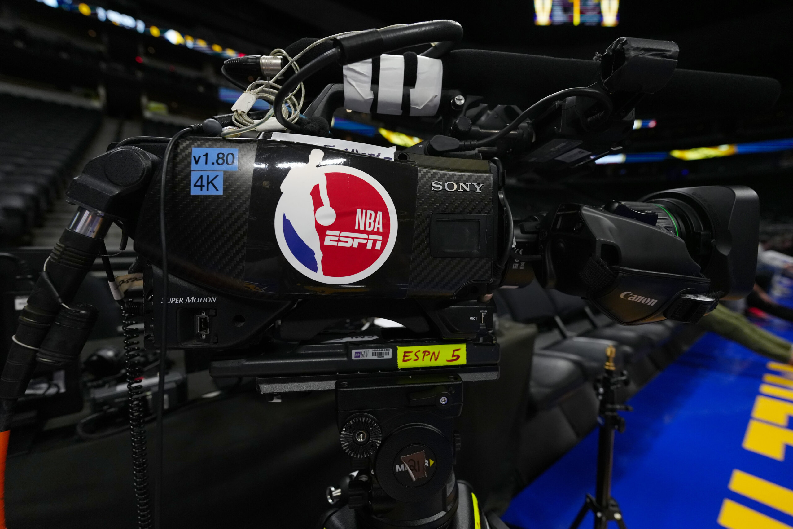 ESPN on NBA logo on camera