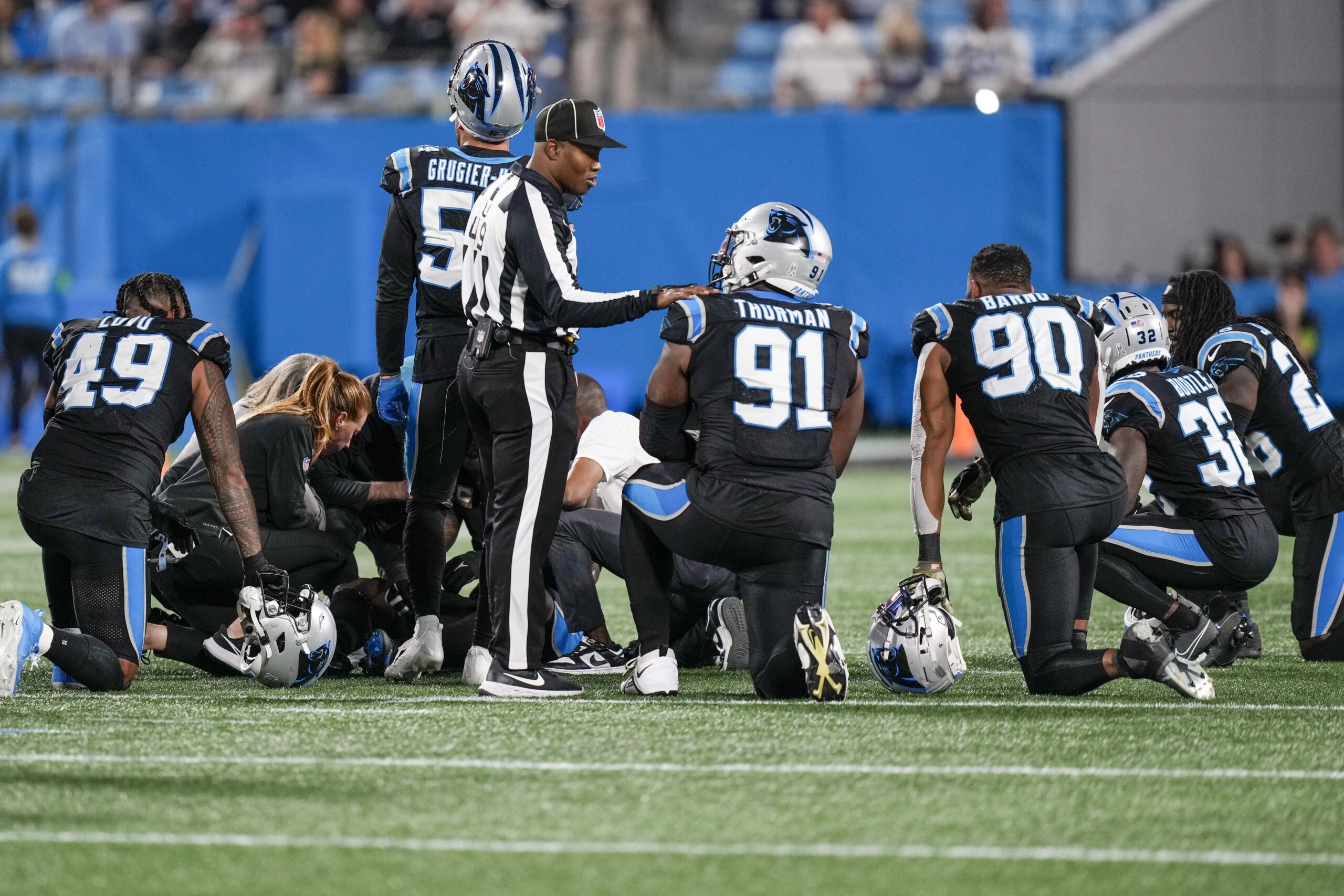 In the Panthers vs Bears injury reports, several Carolina defensive starters are out.
