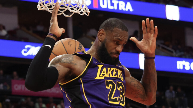 Los Angeles Lakers forward LeBron James post-dunk