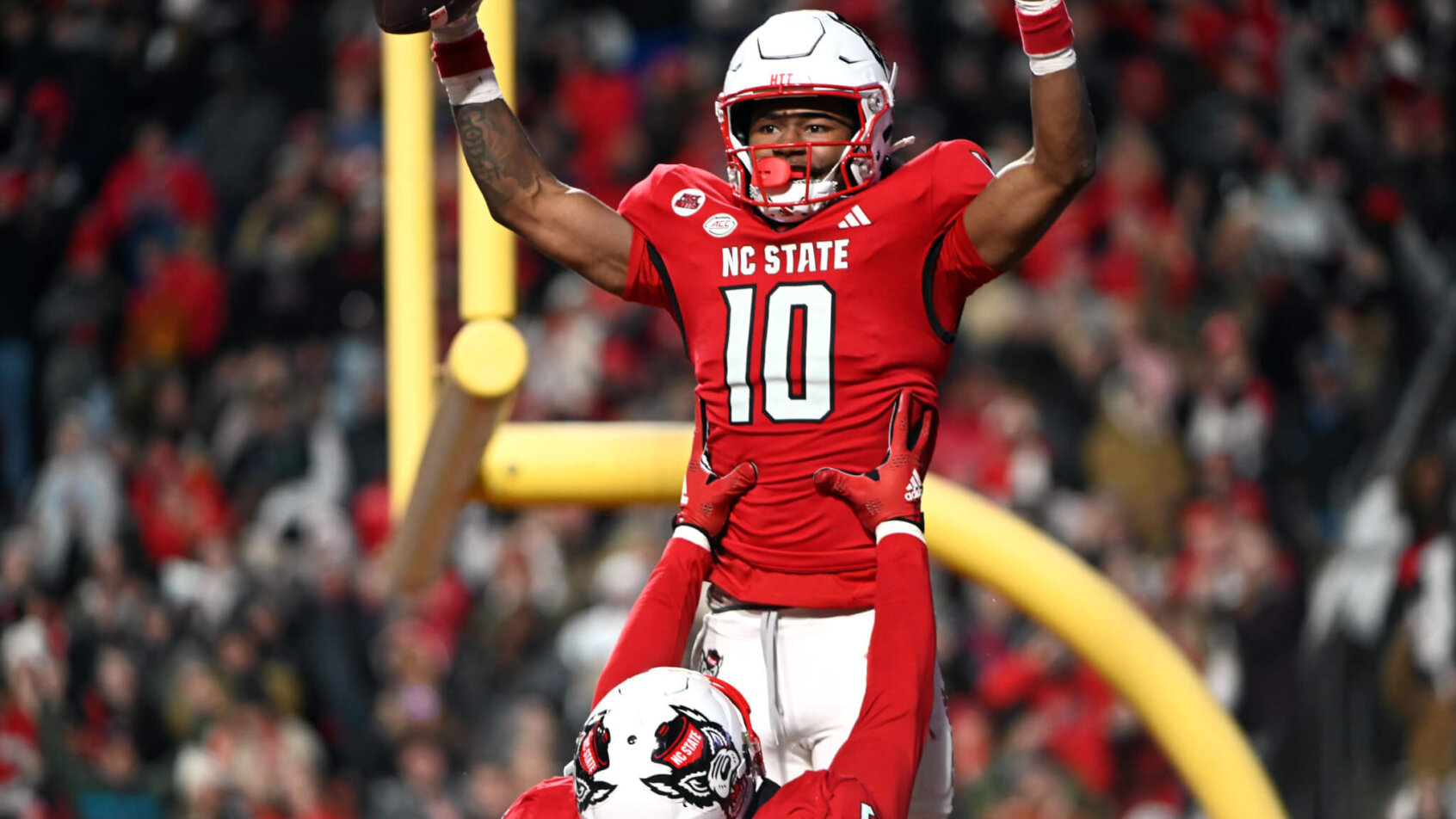 North Carolina State Wolfpack receiver KC Concepcion celebrates