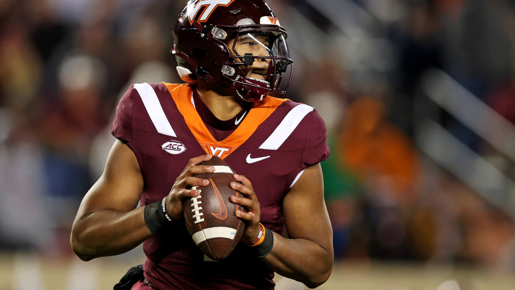 Virginia Tech Hokies quarterback Kyron Drones throws a pass