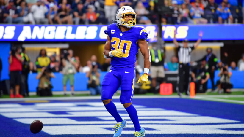 LA RB Austin Ekeler is +135 to score an anytime TD in the Chargers vs Raiders NFL player props.