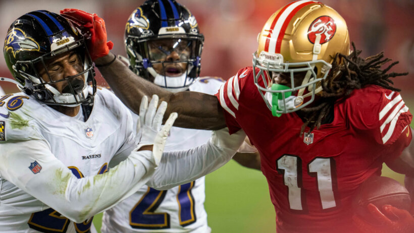 NFL oddsmakers are projecting a 49ers vs Ravens Super Bowl matchup.