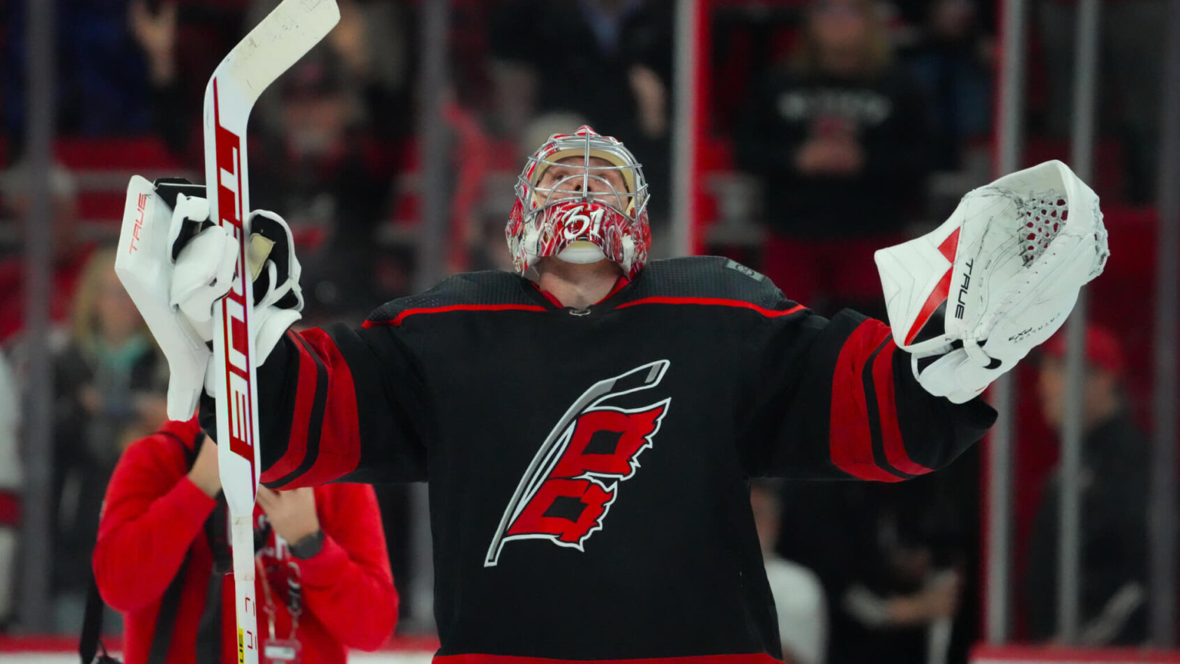 Hurricanes goalie Frederik Anderson celebrating a win
