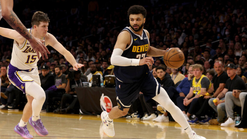 Denver Nuggets guard Jamal Murray drives to the basket against the Los Angeles Lakers