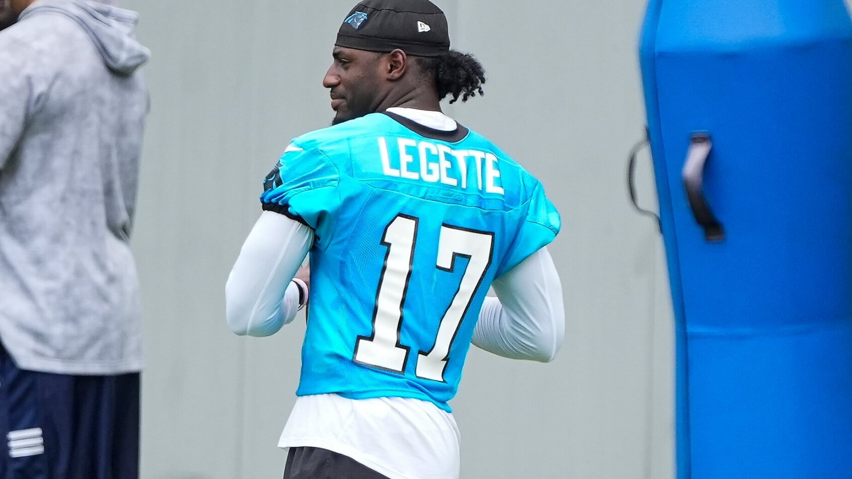 Xavier Legette on the sideline at Panthers OTAs