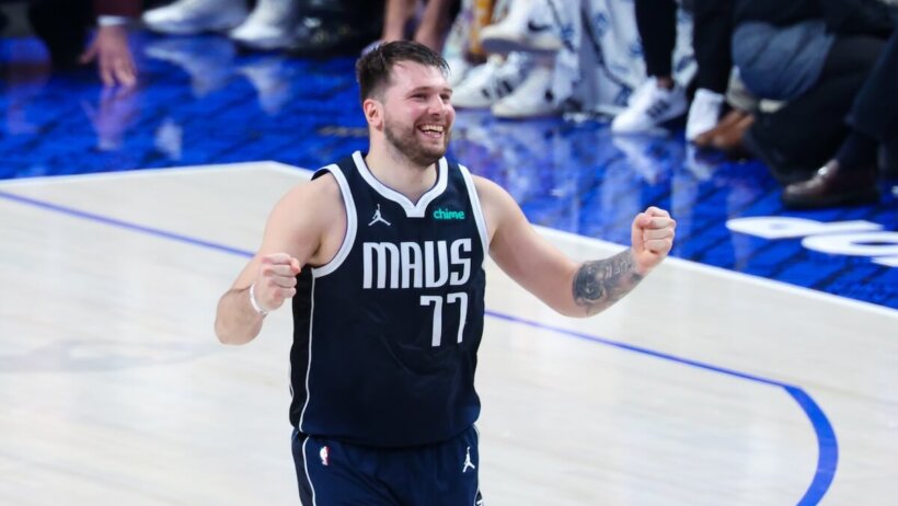 Luka Doncic celebrates during Game 4 of the NBA Finals.