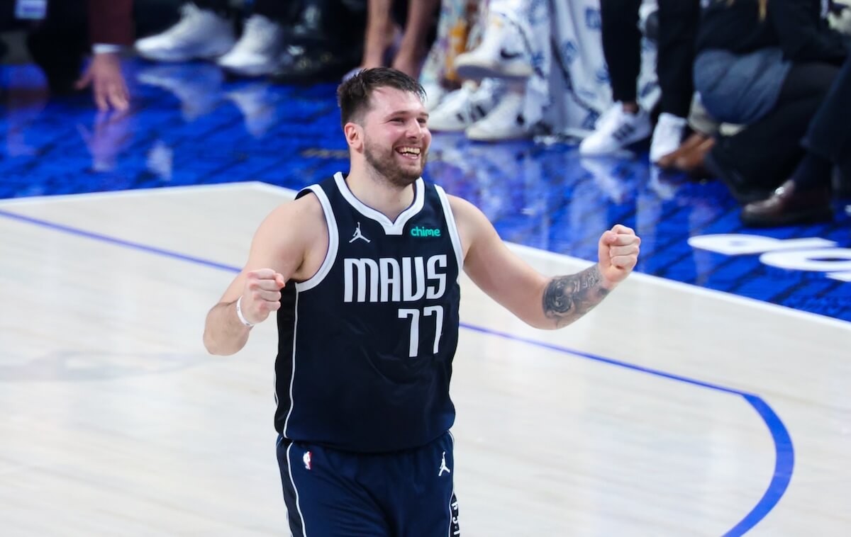 Luka Doncic celebrates during Game 4 of the NBA Finals.
