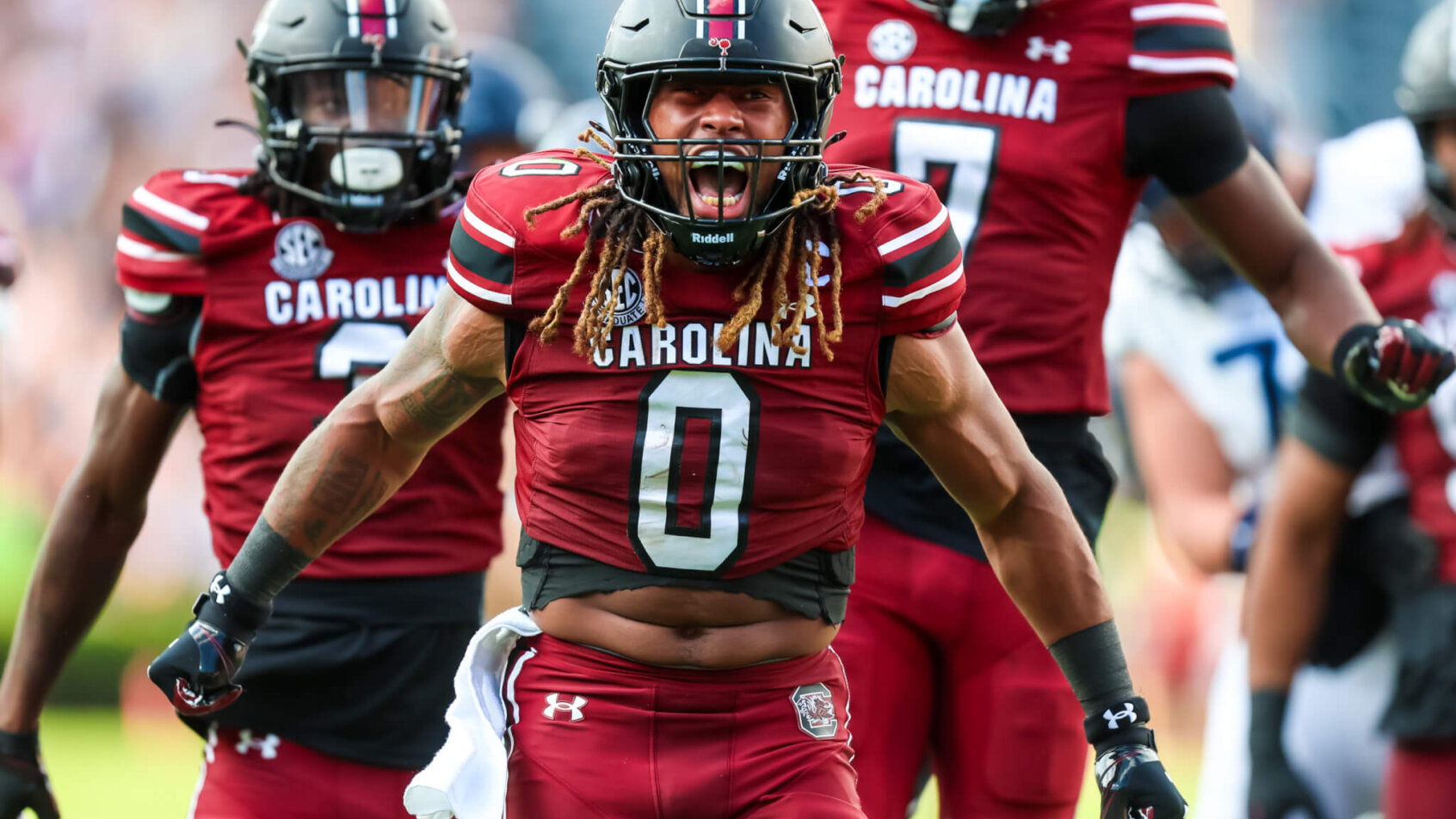 South Carolina Gamecocks linebacker Debo Williams celebrates after a sack