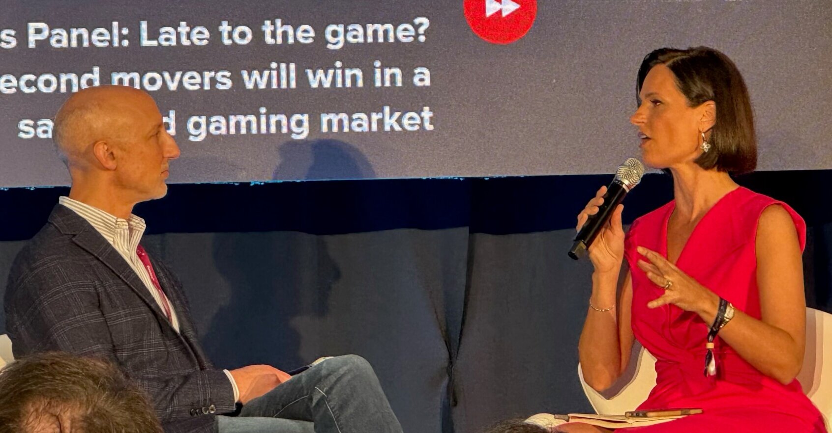 BetMGM CEO Adam Greenblatt (left) speaks with CNBC's Contessa Brewer (right) at the SBC Summit North America.