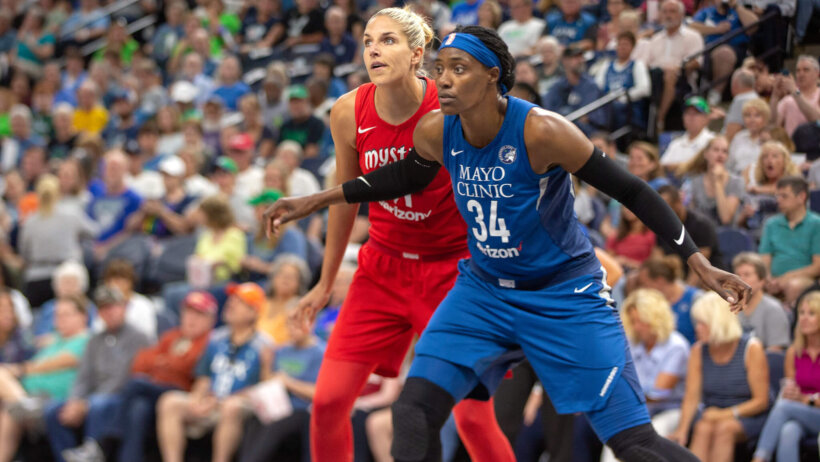 Elena Delle Donne and Sylvia Fowles guarding each other on the court