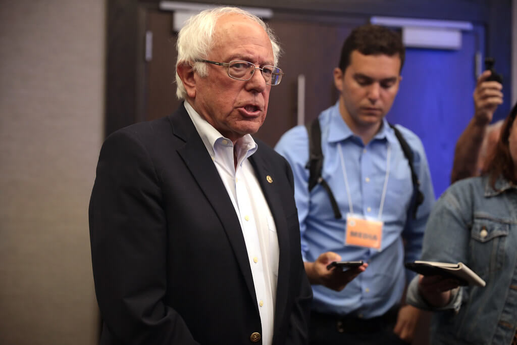 Bernie Sanders speaking to reporters