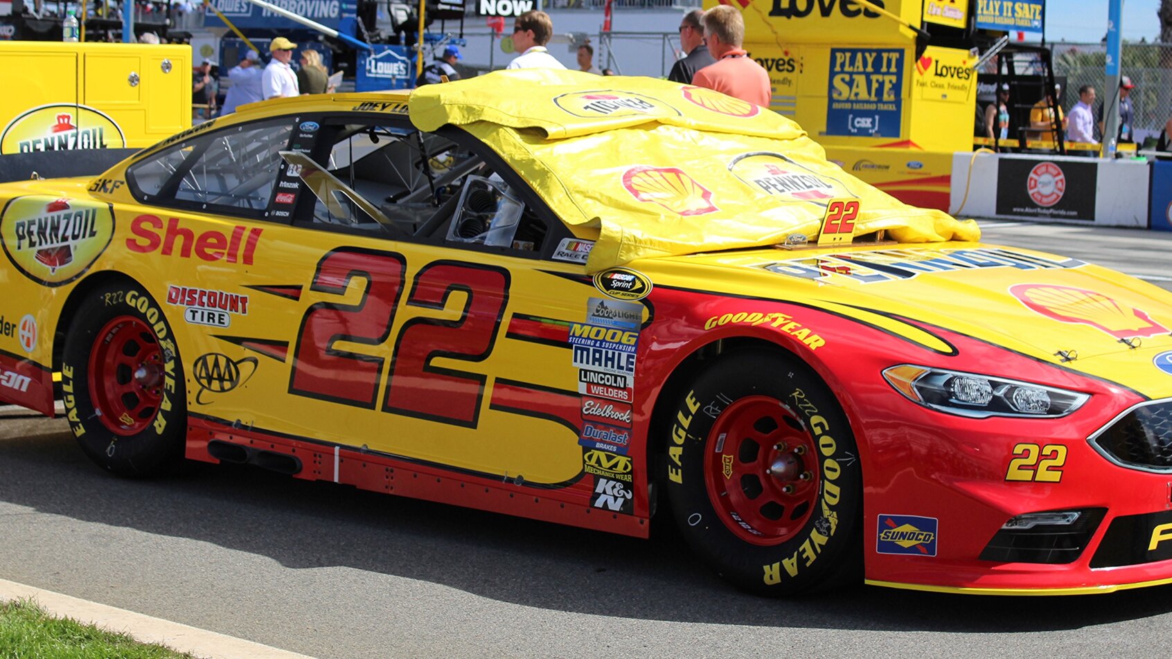 Joey Logano's car with a cover on it.