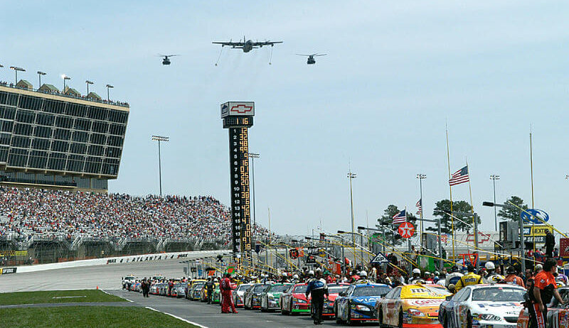 Atlanta Motor Speedway with drivers in the pits.