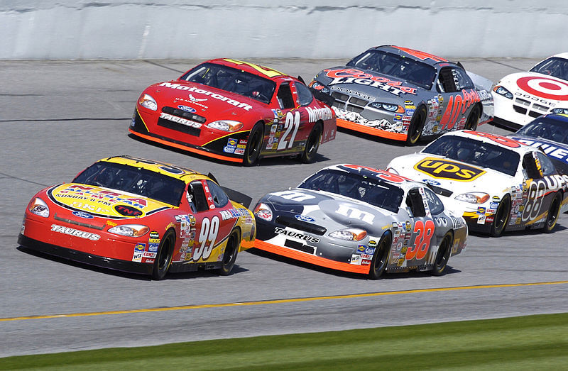 Drivers making the turn at Darlington.