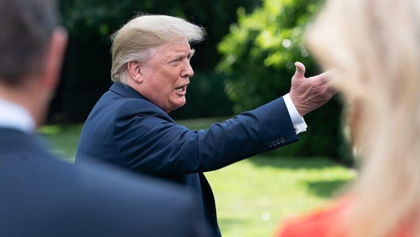 Donald Trump gesturing on the White House lawn.