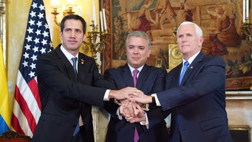 Mike Pence with the president of Colombia and Venezuela.