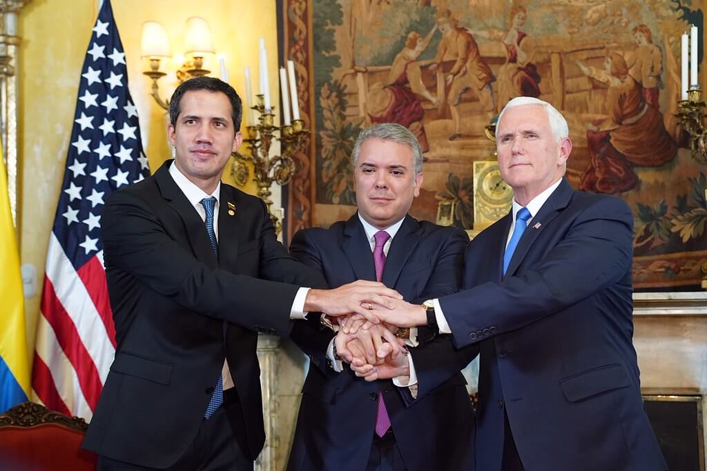 Mike Pence with the president of Colombia and Venezuela.