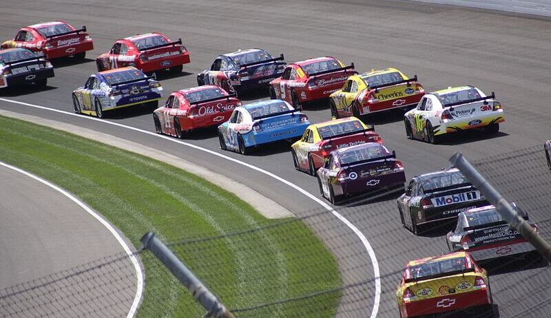 Shot of a NASCAR race at Indianapolis Motor Speedway