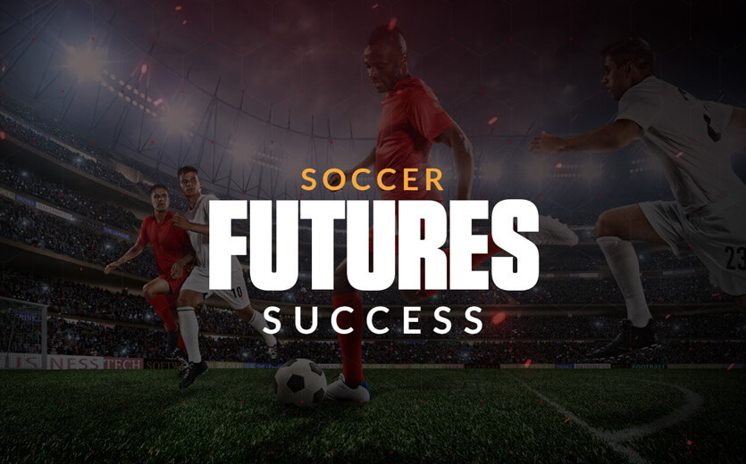 Soccer futures success text overlay on soccer celebration image